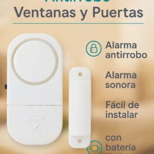Set x2 alarma antirobo para ventanas y puertas, inalámbrica, sonora y fácil de instalar con batería de botón.