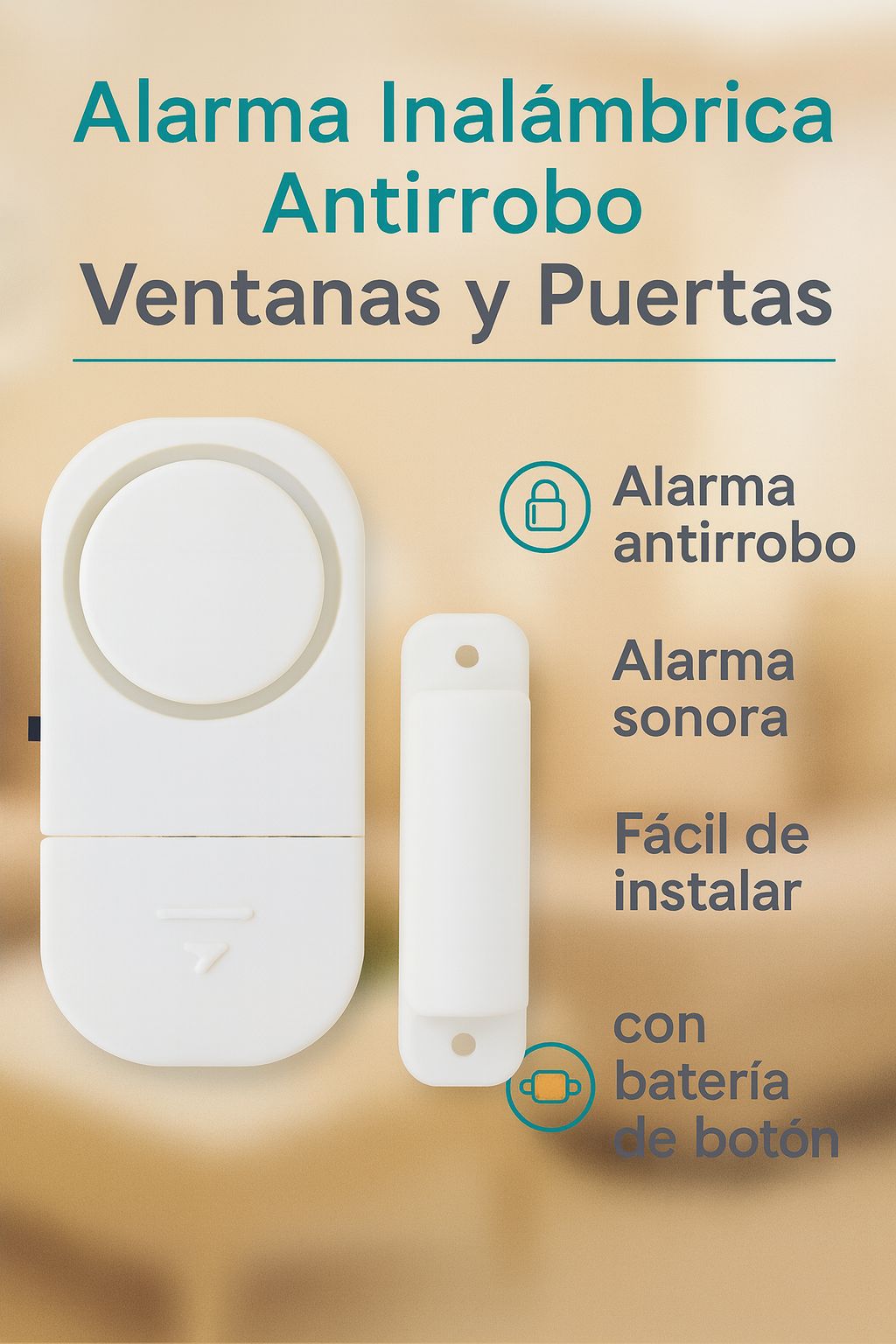 Set x2 alarma antirobo para ventanas y puertas, inalámbrica, sonora y fácil de instalar con batería de botón.