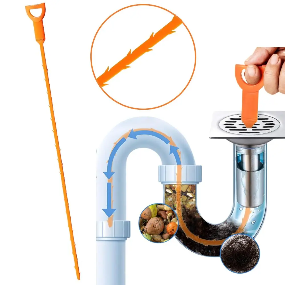 Sonda destapa cañerías naranja con púas para remover obstrucciones en sifones y desagües.