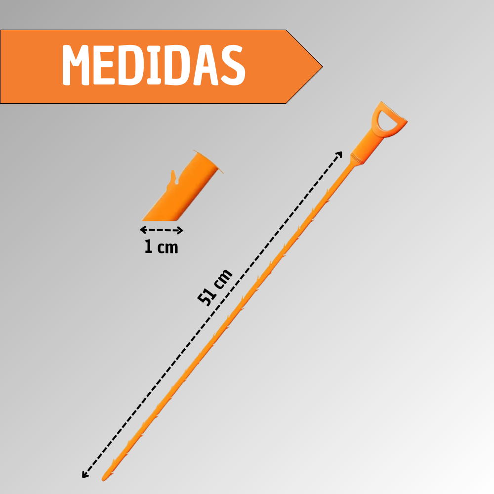 Sonda destapa cañería naranja de 51 cm de largo con detalle de 1 cm de ancho, ideal para sifones.