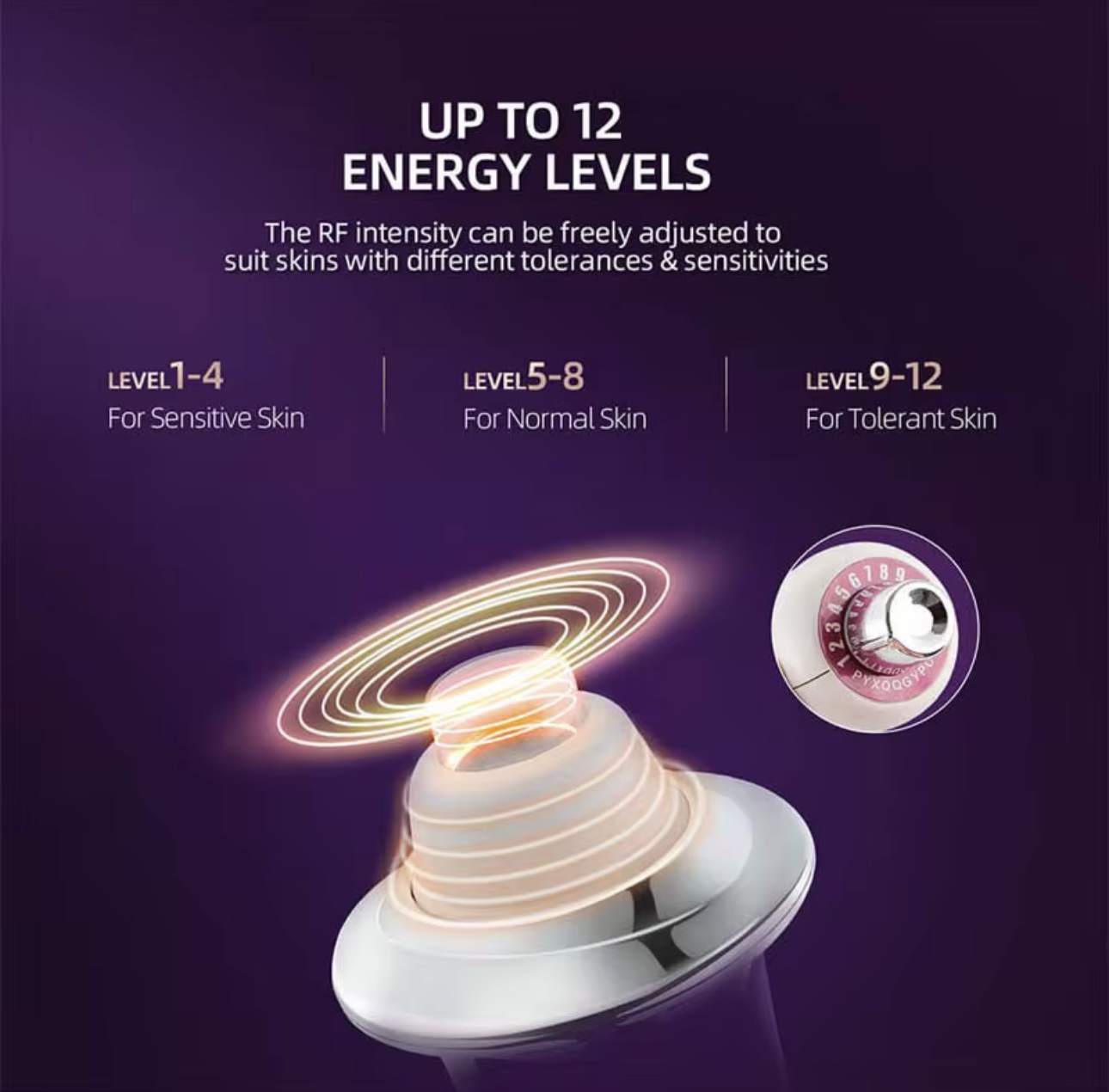 Masajeador facial Derma Wand Pro con 12 niveles de energía RF, para piel sensible, normal y tolerante.
