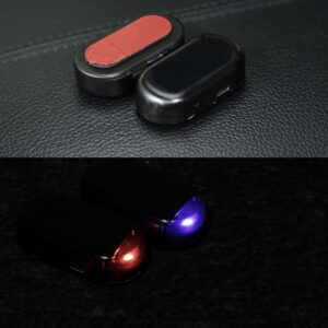 Luces solares antirrobo para coche, una roja y otra azul, con adhesivo rojo.