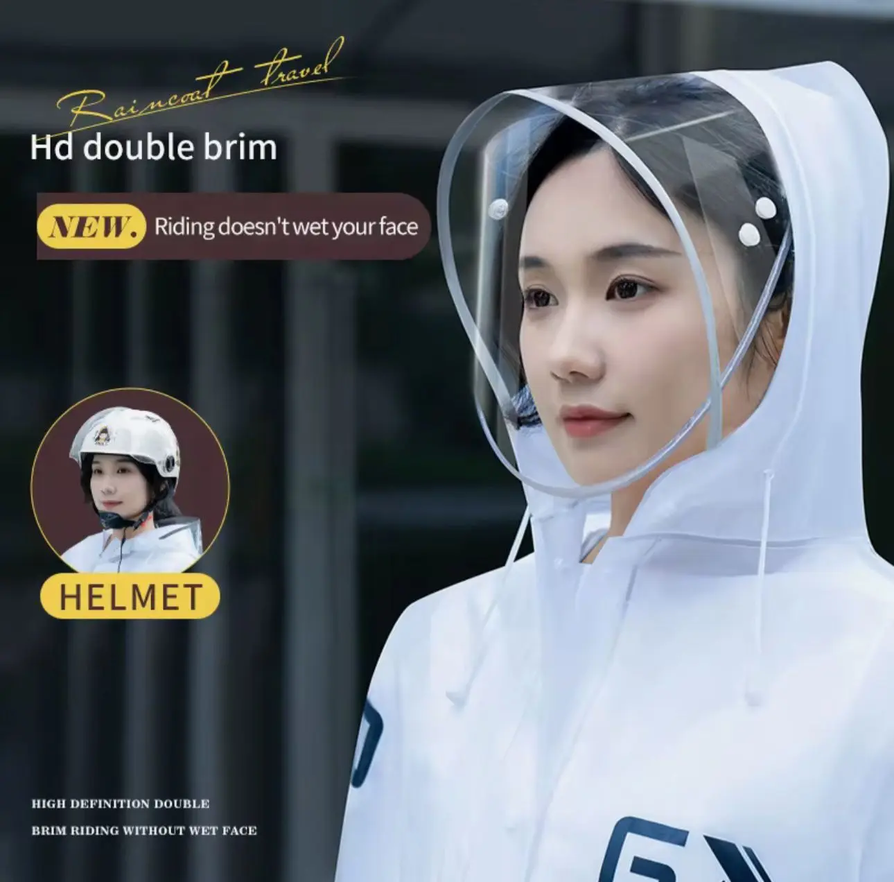 Impermeable blanco con capucha y visera transparente antivaho para mujer, ideal para montar en moto.