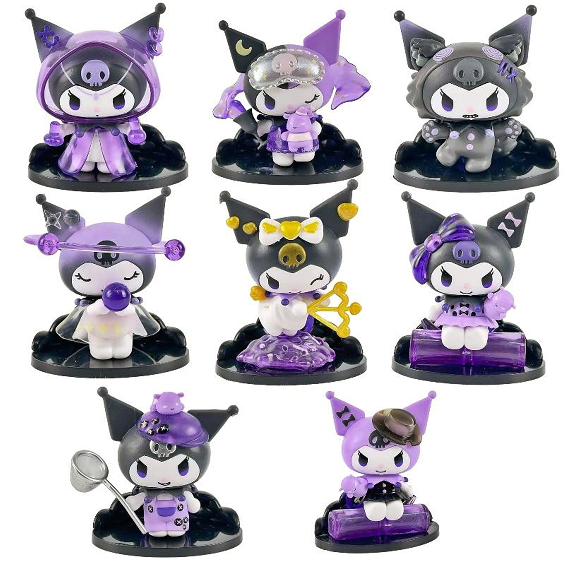 Set 4 figuras miniatura Kuromi moradas y negras, decora y colecciona.