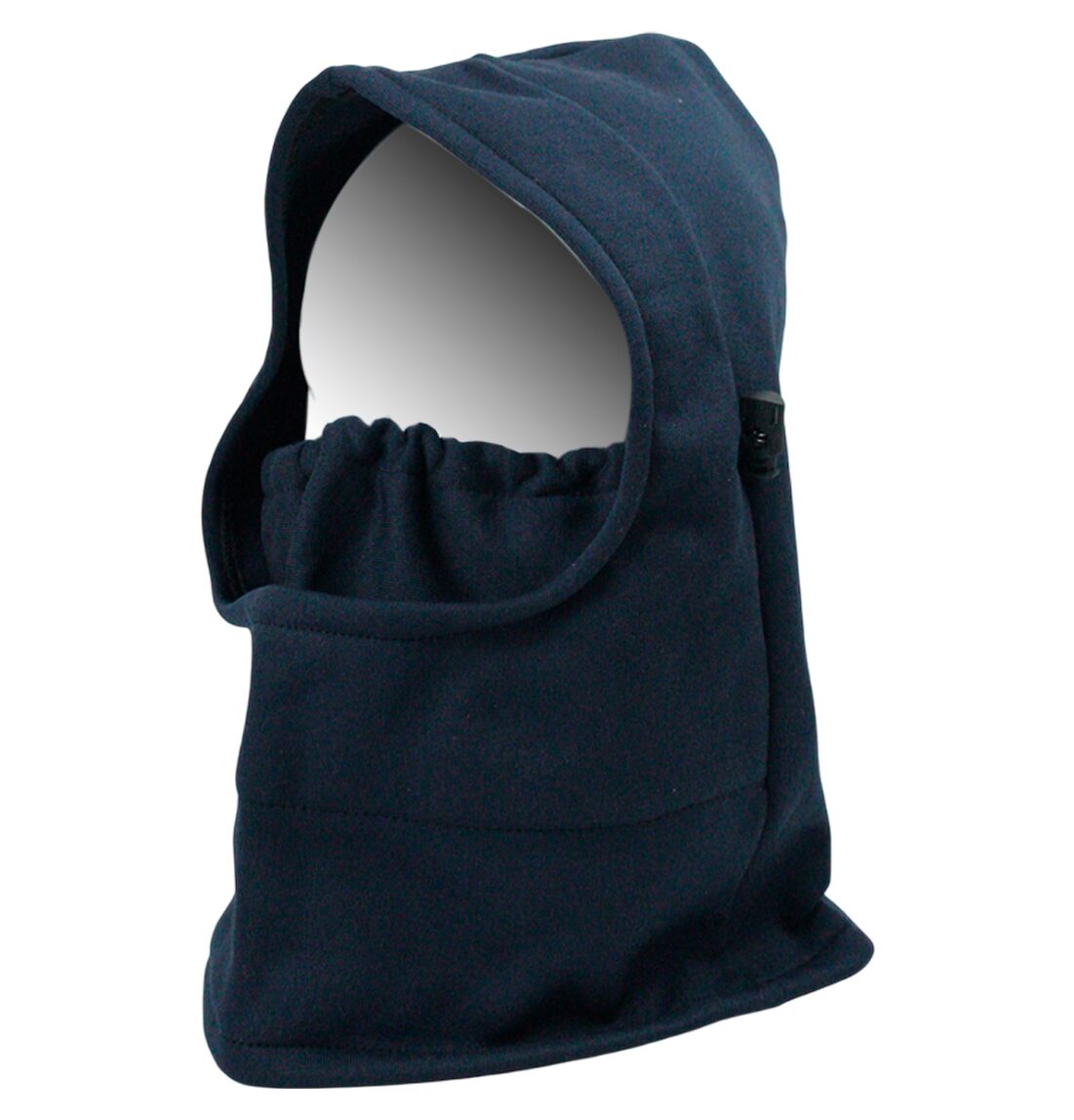 Pasamontañas térmico azul marino para frío, con capucha ajustable y cubierta facial de tela.