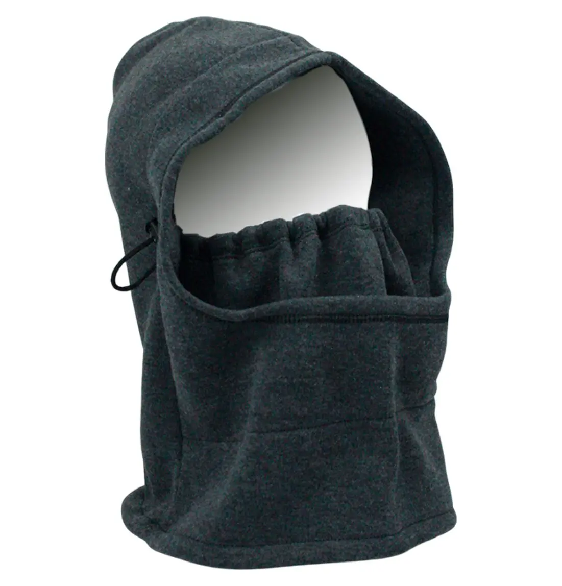 Pasamontañas térmico de polar gris oscuro con cordón ajustable y abertura para cara.