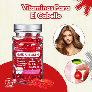 Frasco de 40 cápsulas rojas de suero capilar Elikana Secret con aceites y vitaminas para cabello.