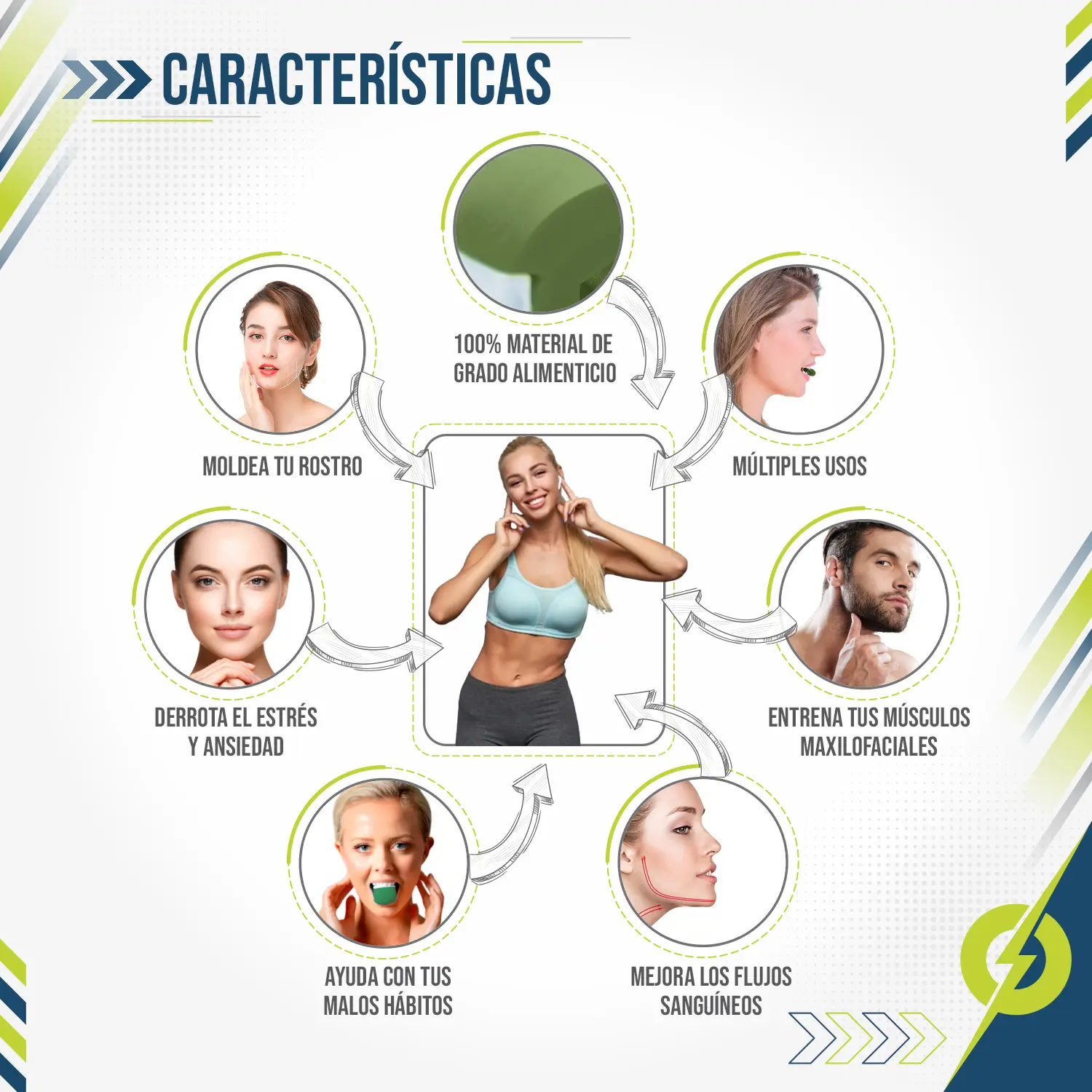 Set x2 Ejercitador Mandíbula Tonificador verde. Moldea, tonifica y mejora flujo sanguíneo facial.