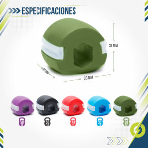 Set x2 Ejercitador Mandíbula Tonificador, verde, 30mm, 25mm. Muestra 5 colores con pesos: 50, 40, 30 y 20 lbs.
