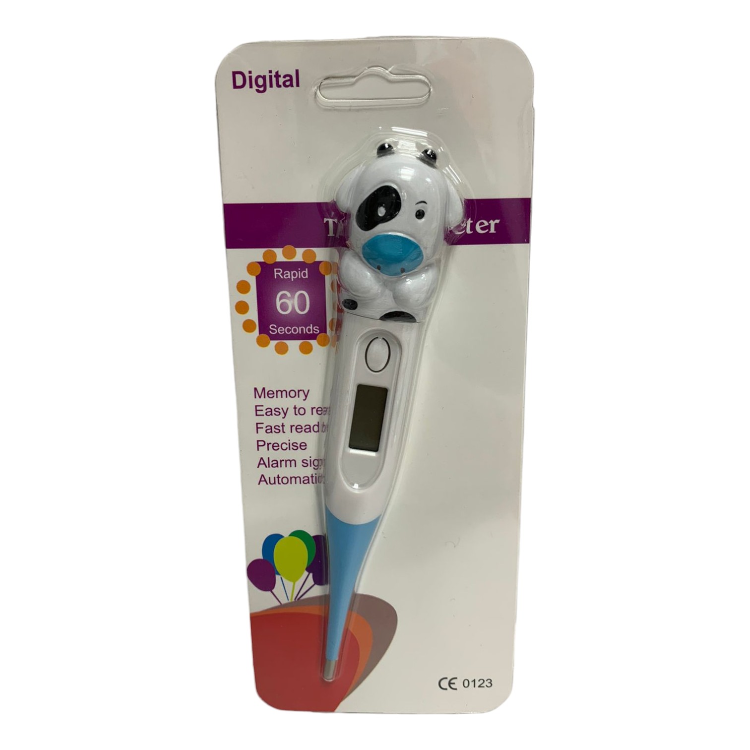 Termómetro digital infantil con diseño de vaca, lectura rápida en 60 segundos, ideal para medir la fiebre de bebés.