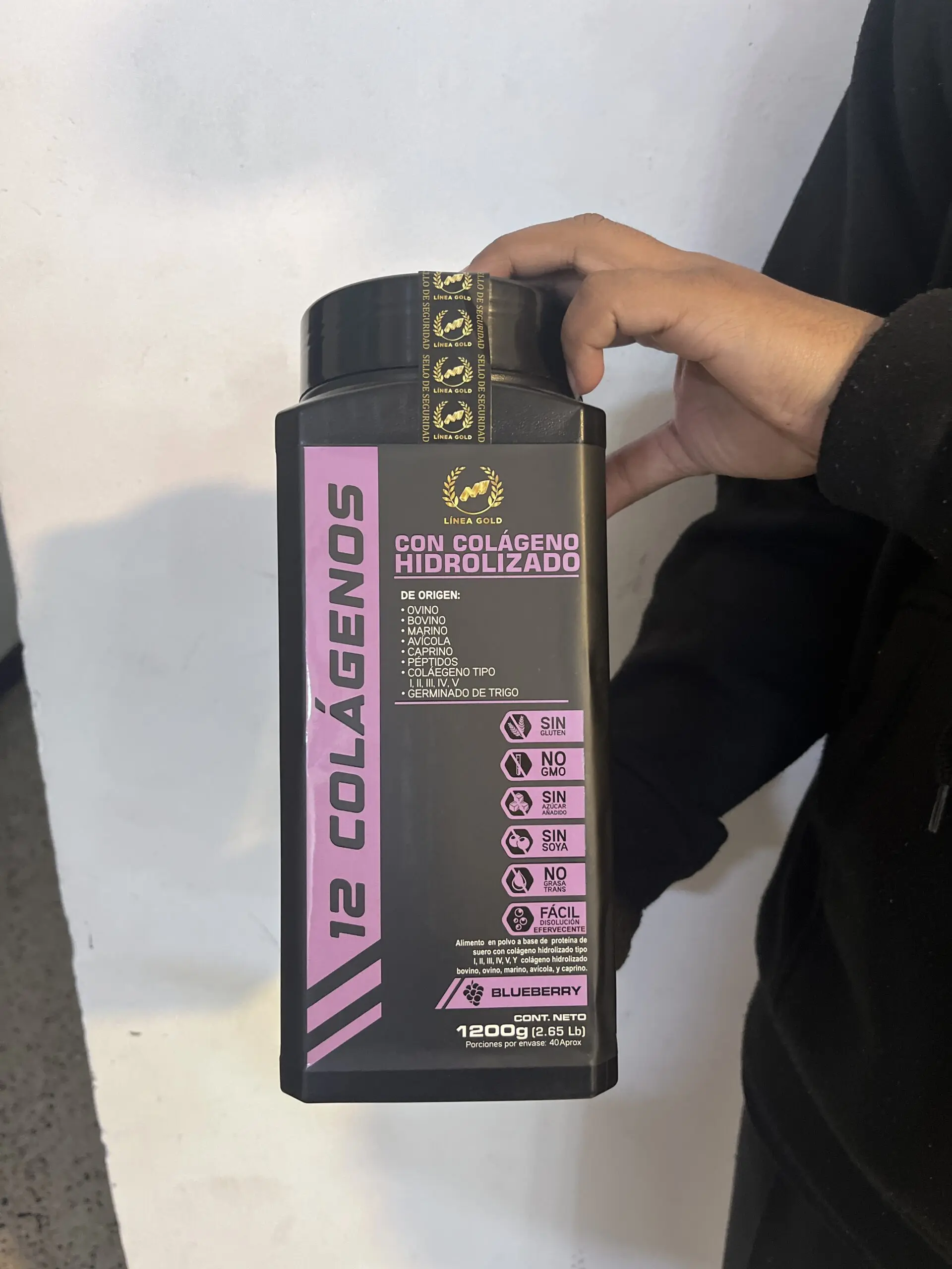 Bote de 12 Colágenos Hidrolizados Blueberry, 1200g, sin gluten, sin GMO, sin azúcar, sin soya, sin grasa trans.