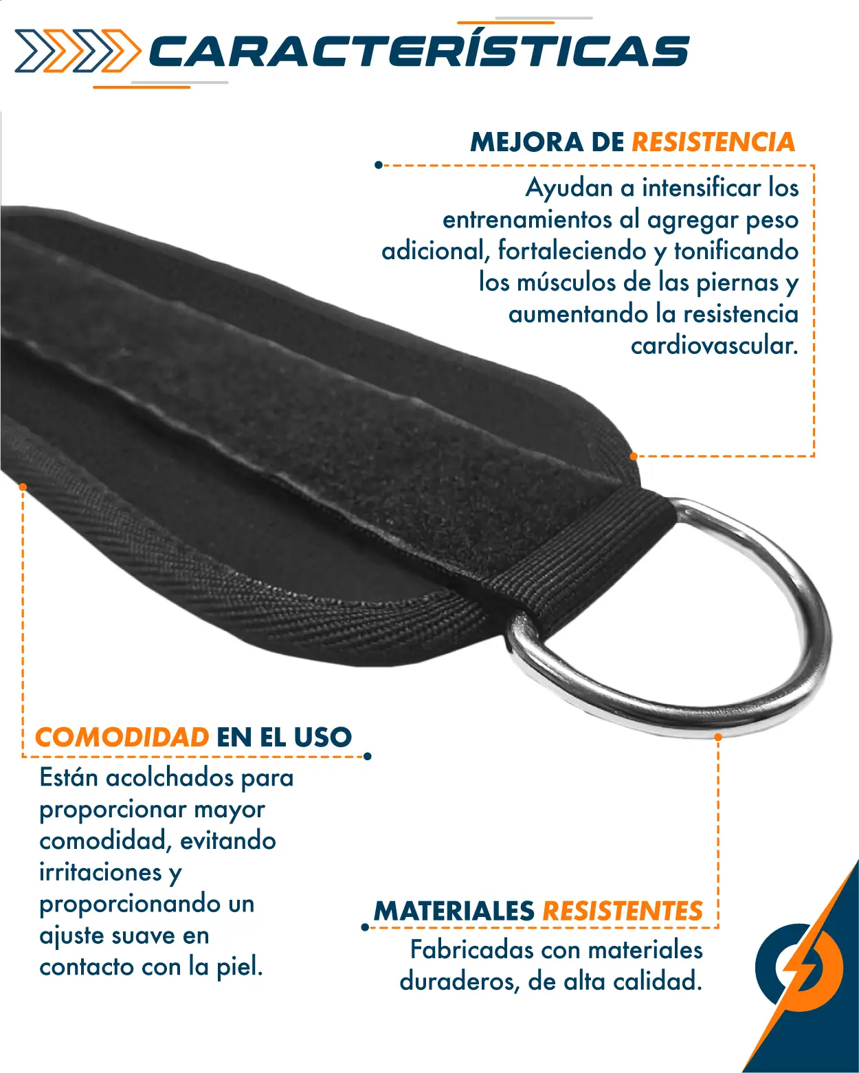 Tobilleras y muñequeras negras acolchadas ajustables con argolla metálica para tonificar extremidades.