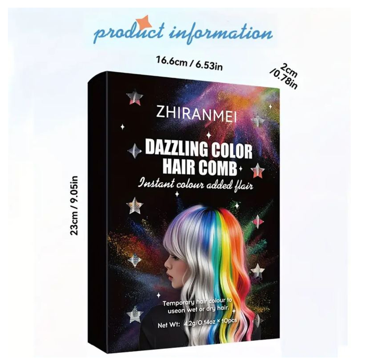 Peine de cabello temporal ZHIRANMEI con 10 colores vibrantes, para looks instantáneos y divertidos.