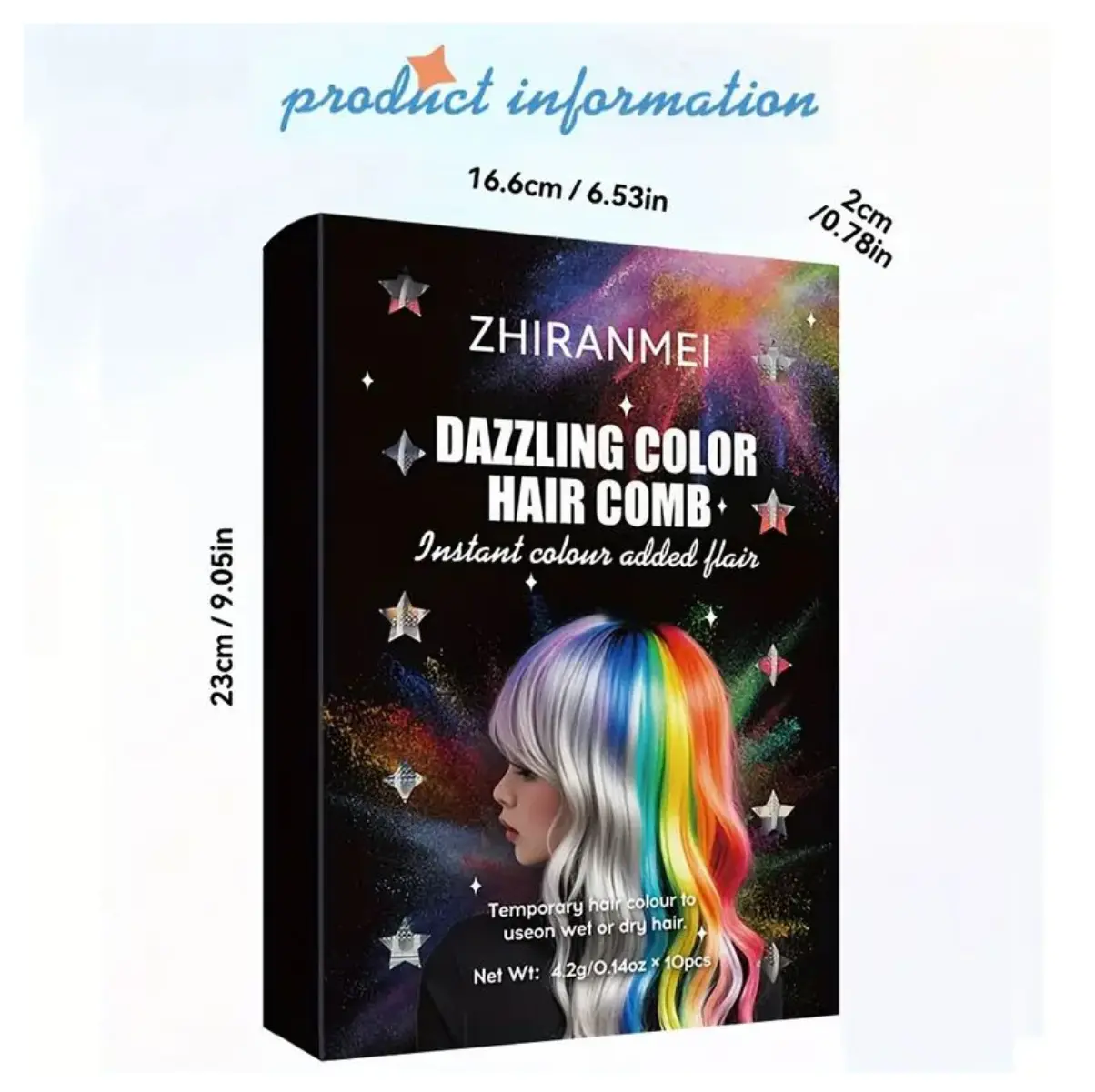 Peine de cabello temporal ZHIRANMEI con 10 colores vibrantes, para looks instantáneos y divertidos.
