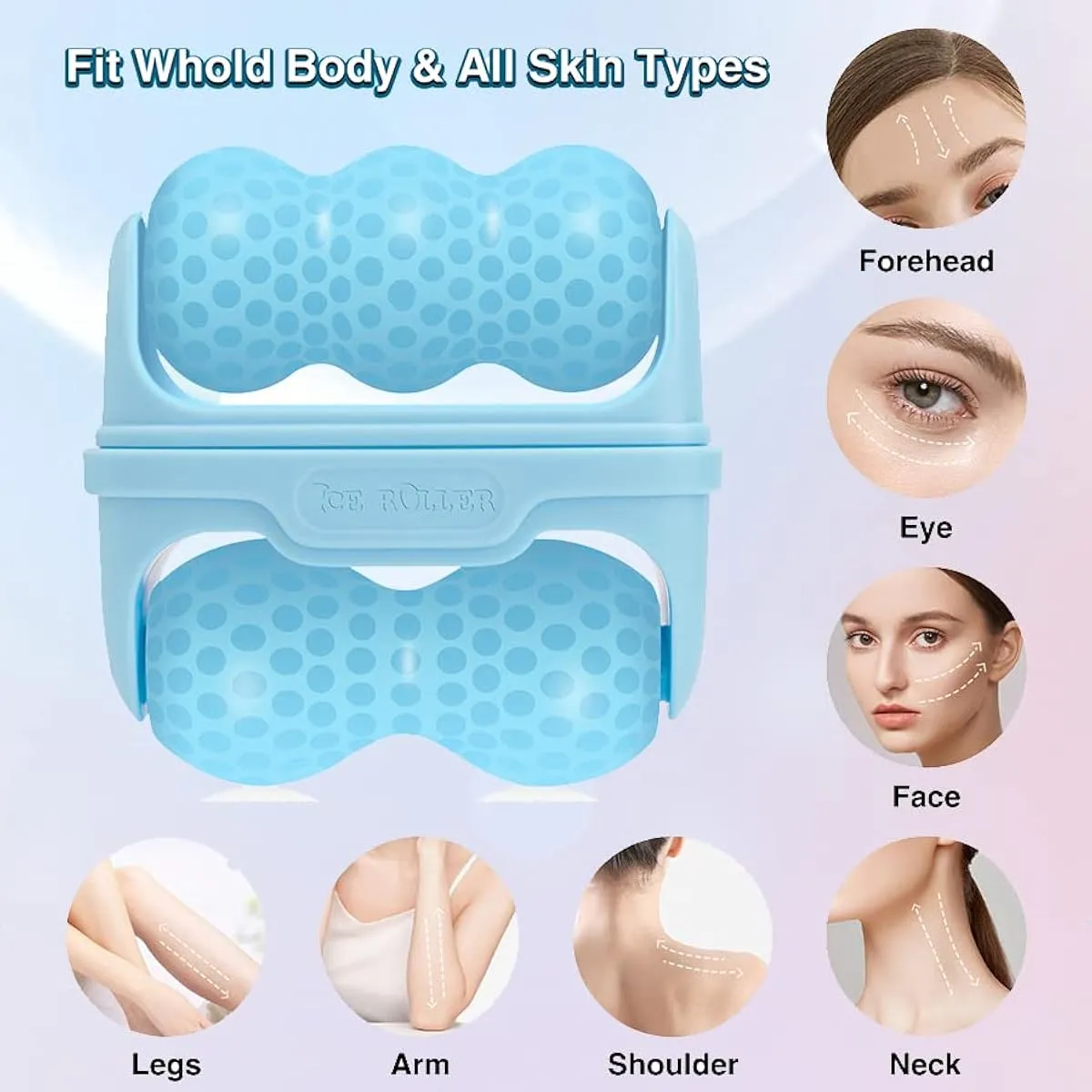 Rodillo de hielo azul para rostro, ojos, frente, cuello, brazos y piernas, para reducir hinchazón.