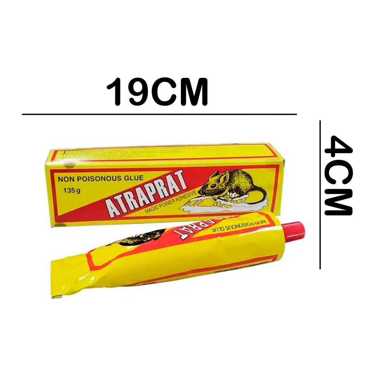 Caja y tubo de pegante para ratas Atrapra, 19cm x 4cm, no tóxico, para control de plagas.