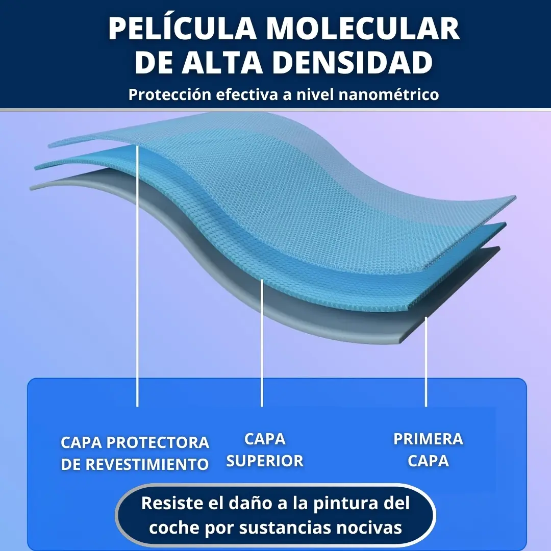 Película molecular de alta densidad con protección efectiva a nivel nanométrico, resistente a daños.