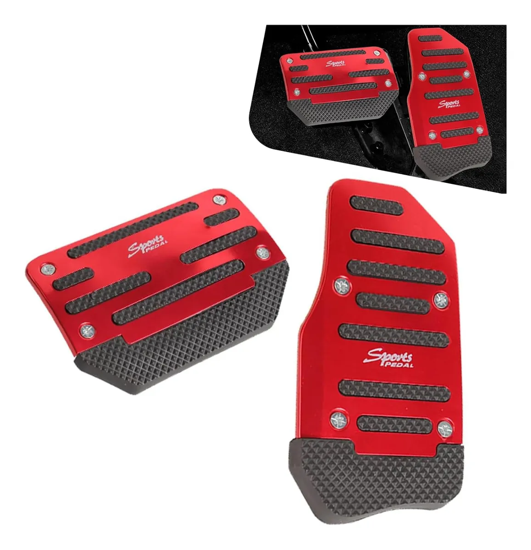 Set x2 pedales automáticos rojos para carro, diseño deportivo con agarre antideslizante.