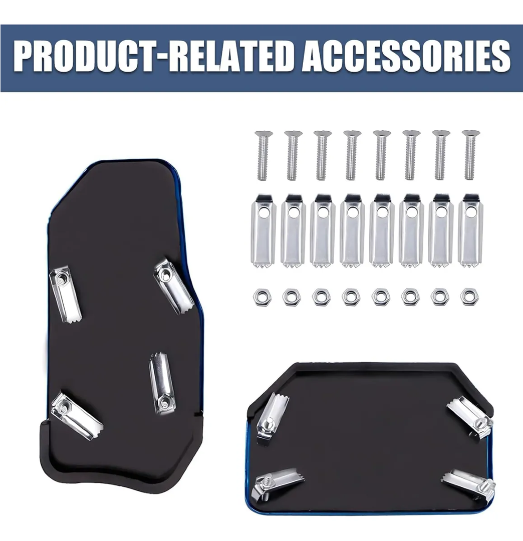Set x2 pedales para carro automático, negro con clips metálicos, incluye tornillos y tuercas.