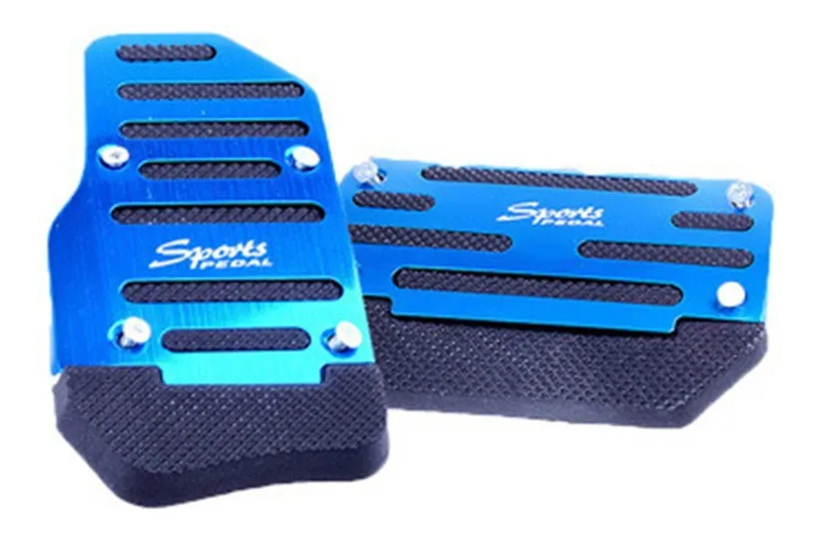 Set x2 pedales deportivos para carro automático, azules, metálicos con base antideslizante de caucho.