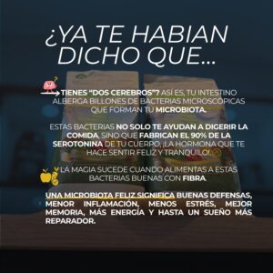Bolsa de Linazamix 450 gramos con texto sobre beneficios de la microbiota y serotonina.
