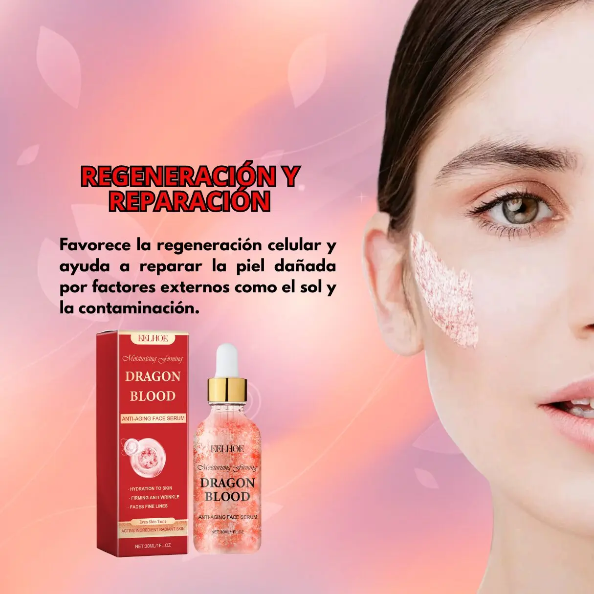 Suero facial "Dragon Blood" Eelhoe, 30ml, regenera y repara piel dañada por sol y contaminación.