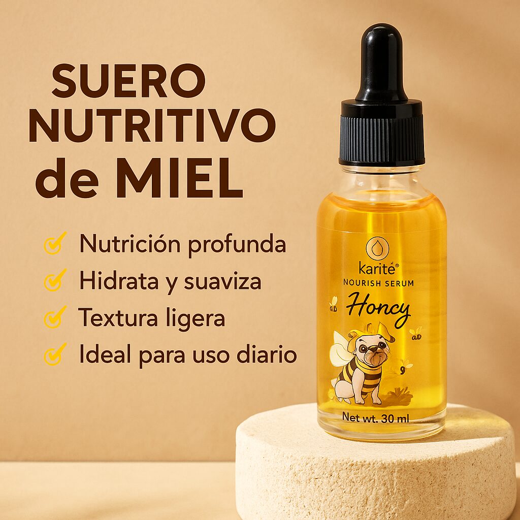 Serum nutritivo Karité Honey 30 ml, fórmula ligera con miel, para nutrición profunda e hidratación diaria.