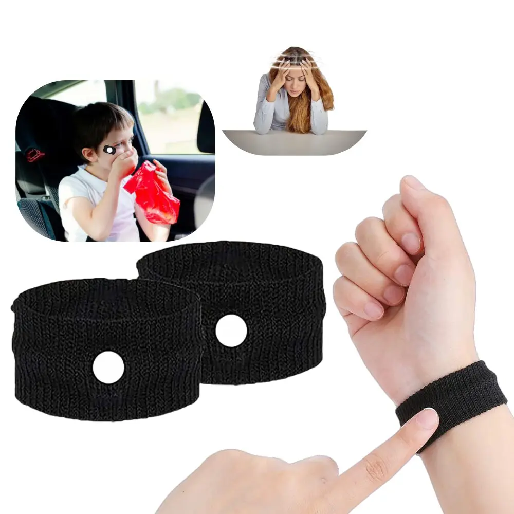 Set x2 manillas antimareo negras con ojal para punto de presión, para aliviar náuseas.