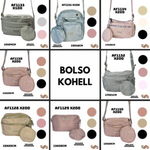 Bolso cruzado Kohell gris 15x24cm con monedero, varios colores disponibles.