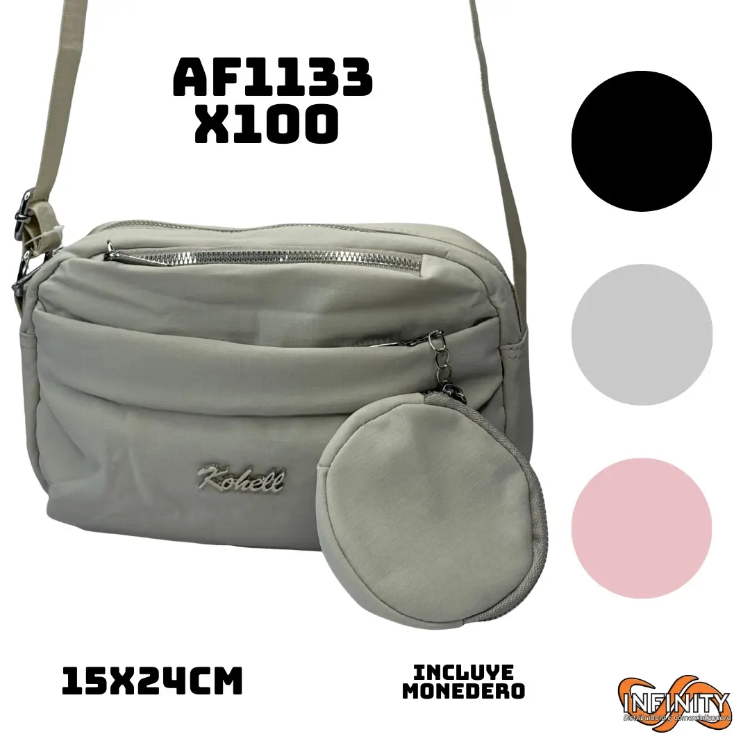 Bolso cruzado beige Kohell 15x24cm con monedero colgante, ideal para mujer.