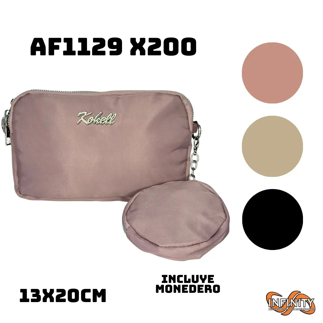 Bolso cruzado Kohell rosado 13x20cm con monedero desmontable, ideal para mujer.