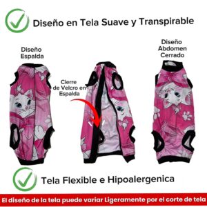 Faja quirúrgica para gatos con diseño de gatita Marie, tela suave, transpirable, cierre en espalda.