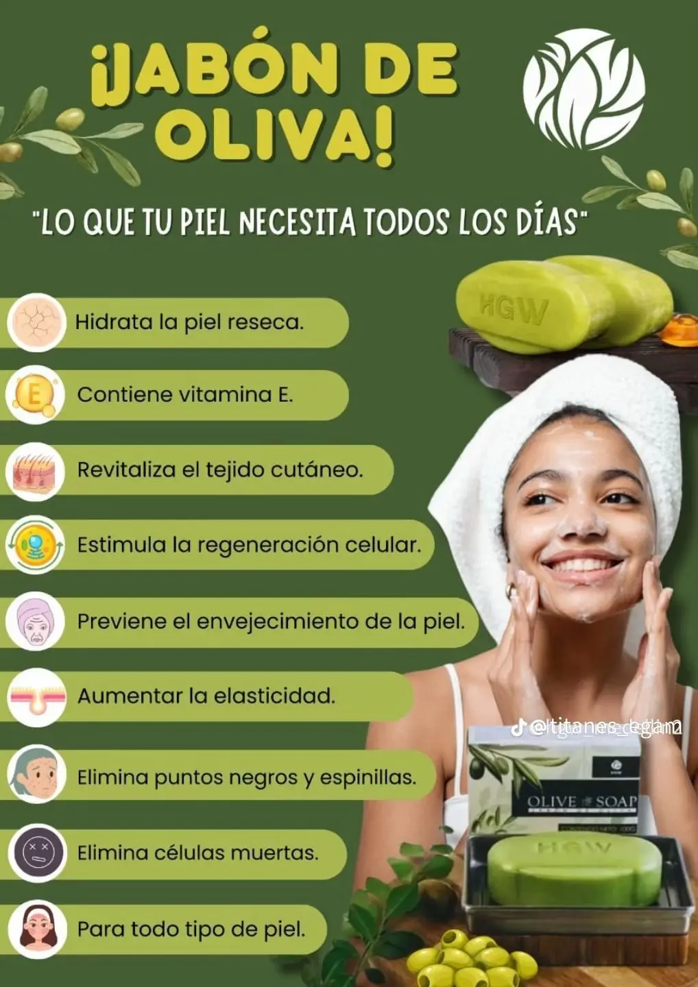 Jabón de oliva artesanal verde, dos unidades, para limpiar, hidratar y revitalizar la piel.