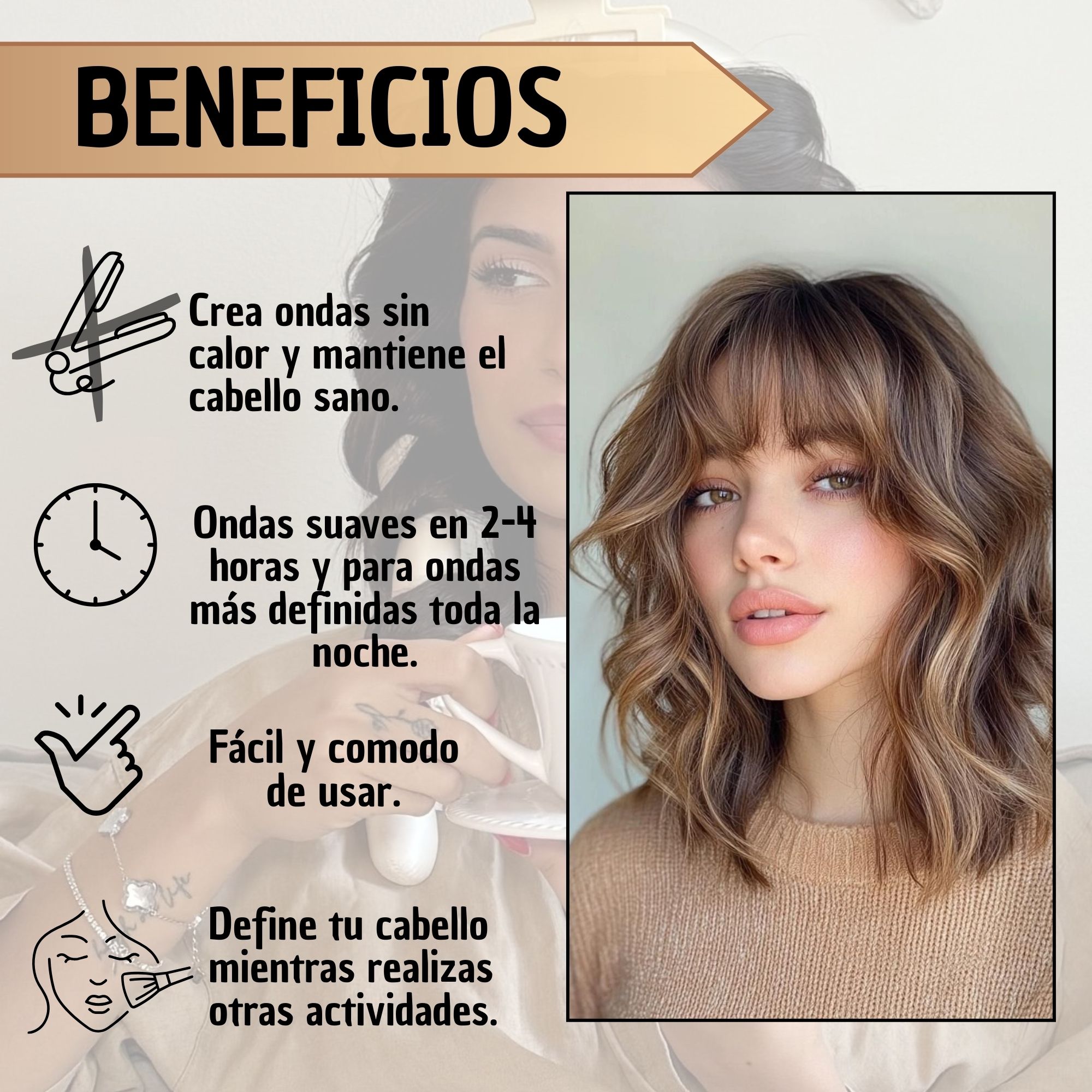 Set x2 Rizador de Cabello Satin Negro para ondas naturales sin calor.