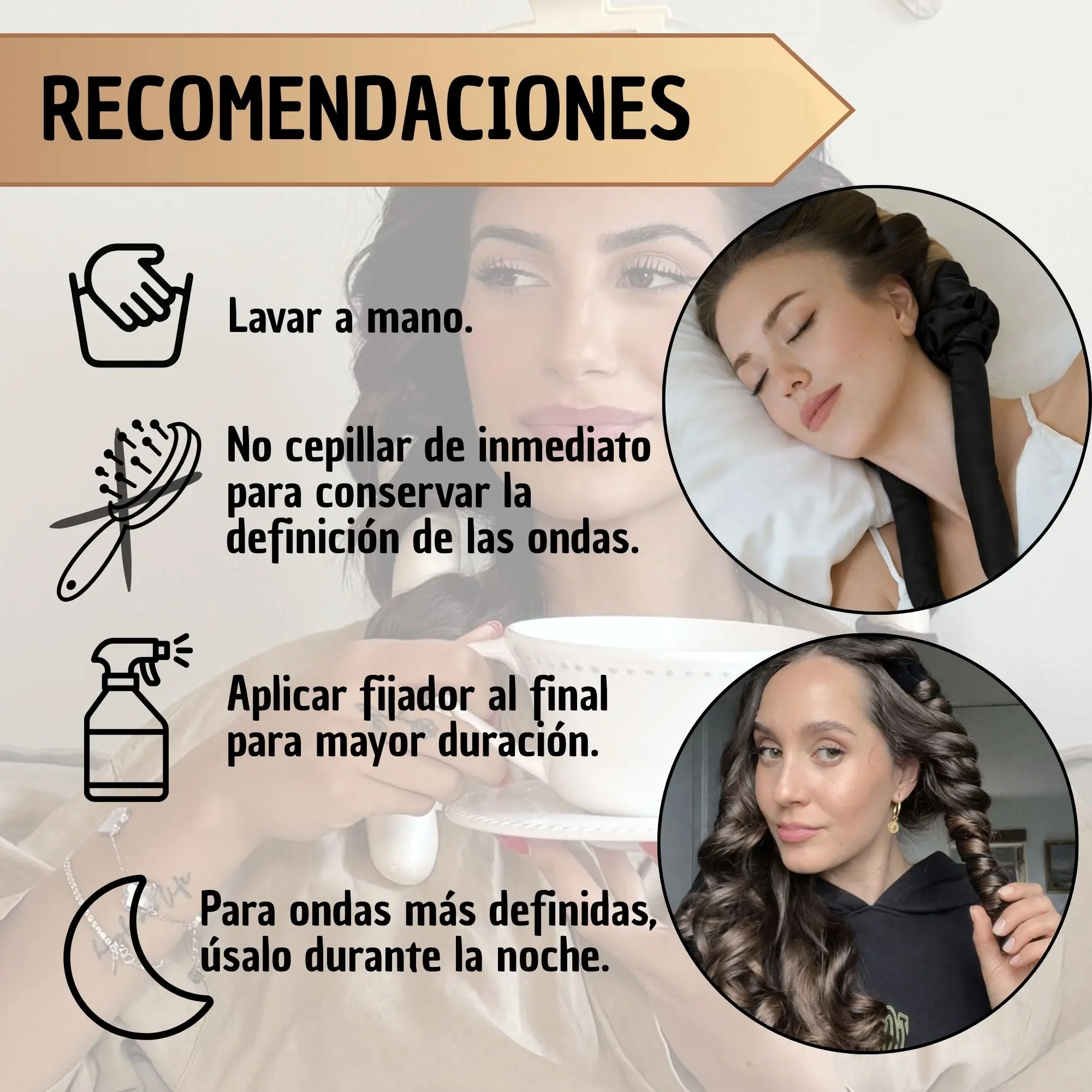 Set x2 rizador de cabello satin negro para ondas naturales sin calor.
