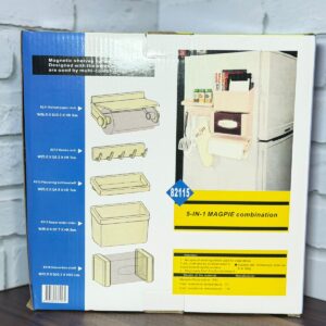 Organizador magnético de nevera 5-in-1 MAGPIE con estantes y ganchos, color beige.