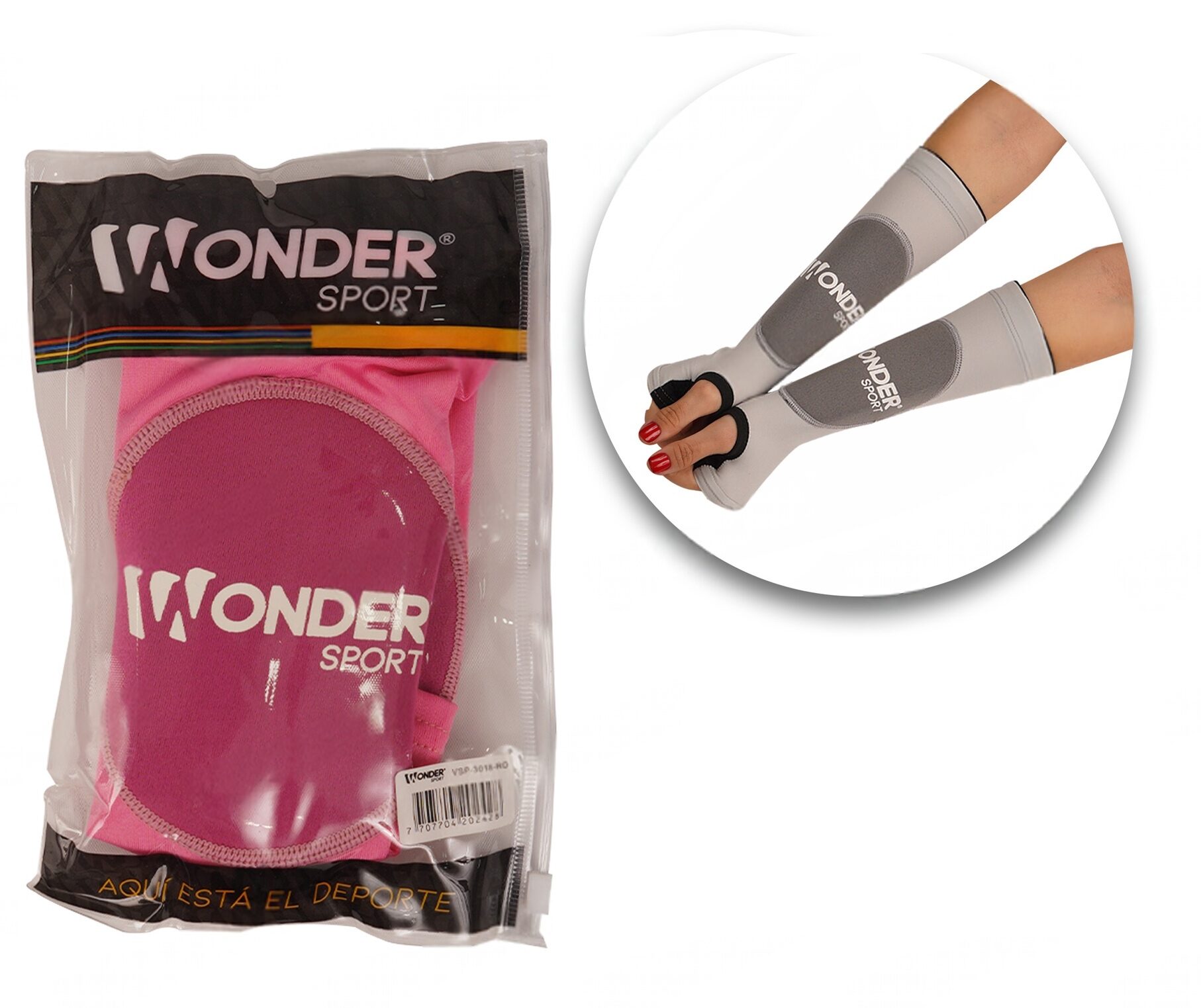 Mangas de voleibol ajustables Wonder en color gris y rosa, protegen antebrazos.