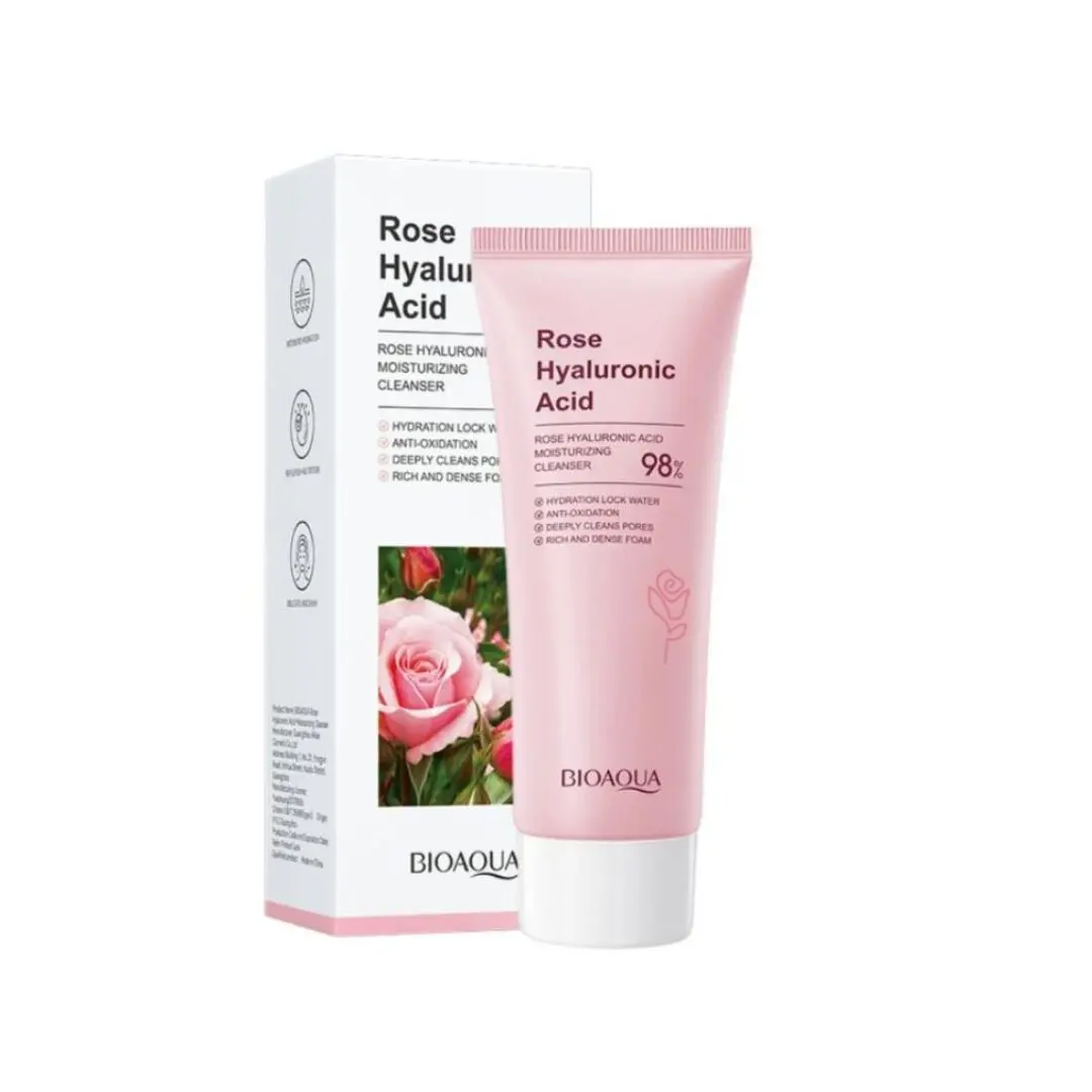 Set x2 Bioaqua Jabón Limpiador Facial Hidratante con Rosas y Ácido Hialurónico, ideal para limpieza profunda.