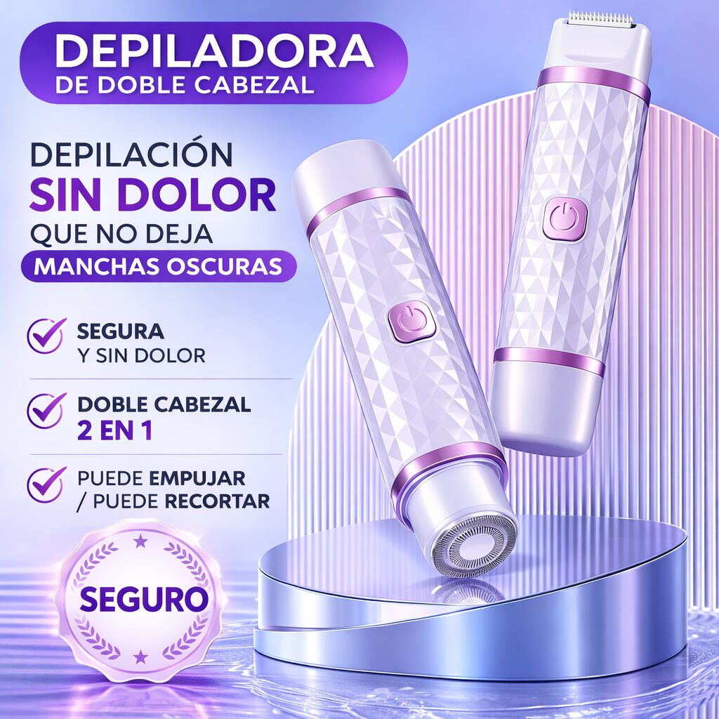 Depiladora facial y corporal 2 en 1, color blanco y morado, para depilación sin dolor y sin manchas oscuras.