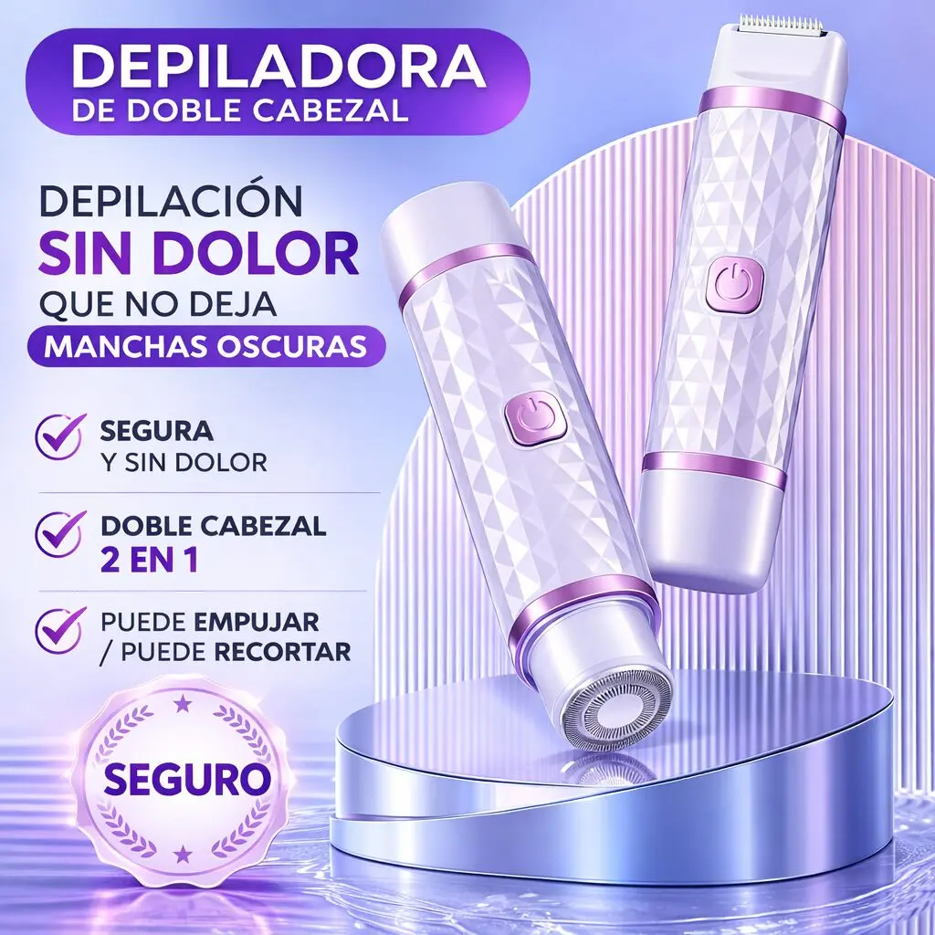 Depiladora facial y corporal 2 en 1, color blanco y morado, para depilación sin dolor y sin manchas oscuras.