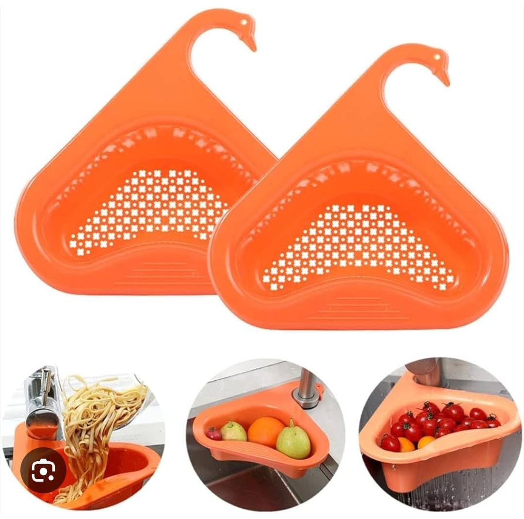 Canastas escurridooras triangulares naranjas para cocina, con gancho ajustable. Set x4.