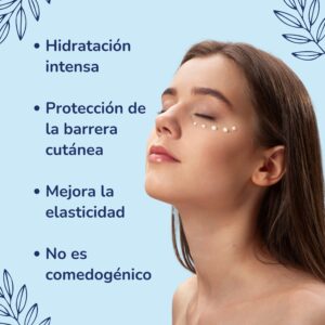 Serum Vanyr con puntos de crema en rostro femenino, destacando hidratación, protección y elasticidad.