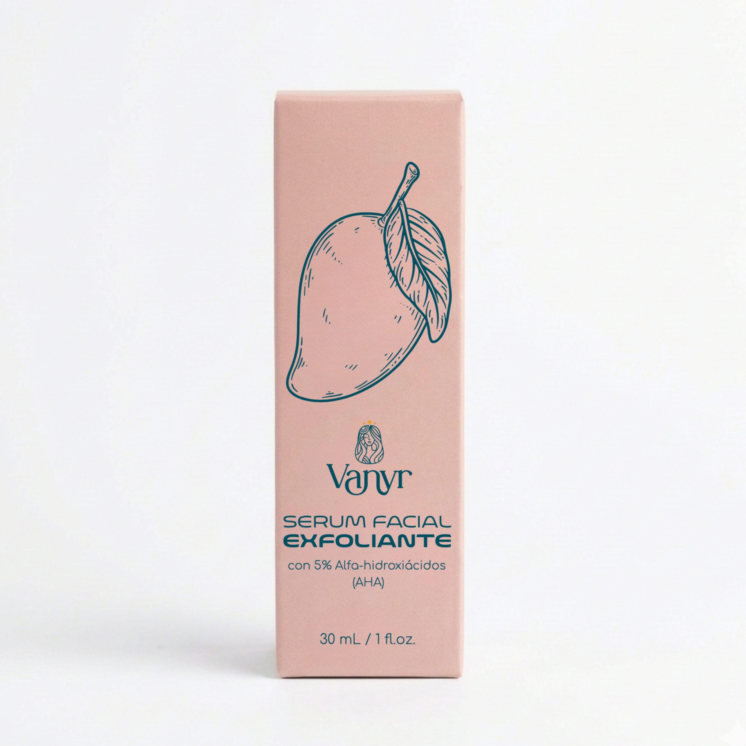 Caja de serum facial exfoliante Vanyr con mango, 30 ml.