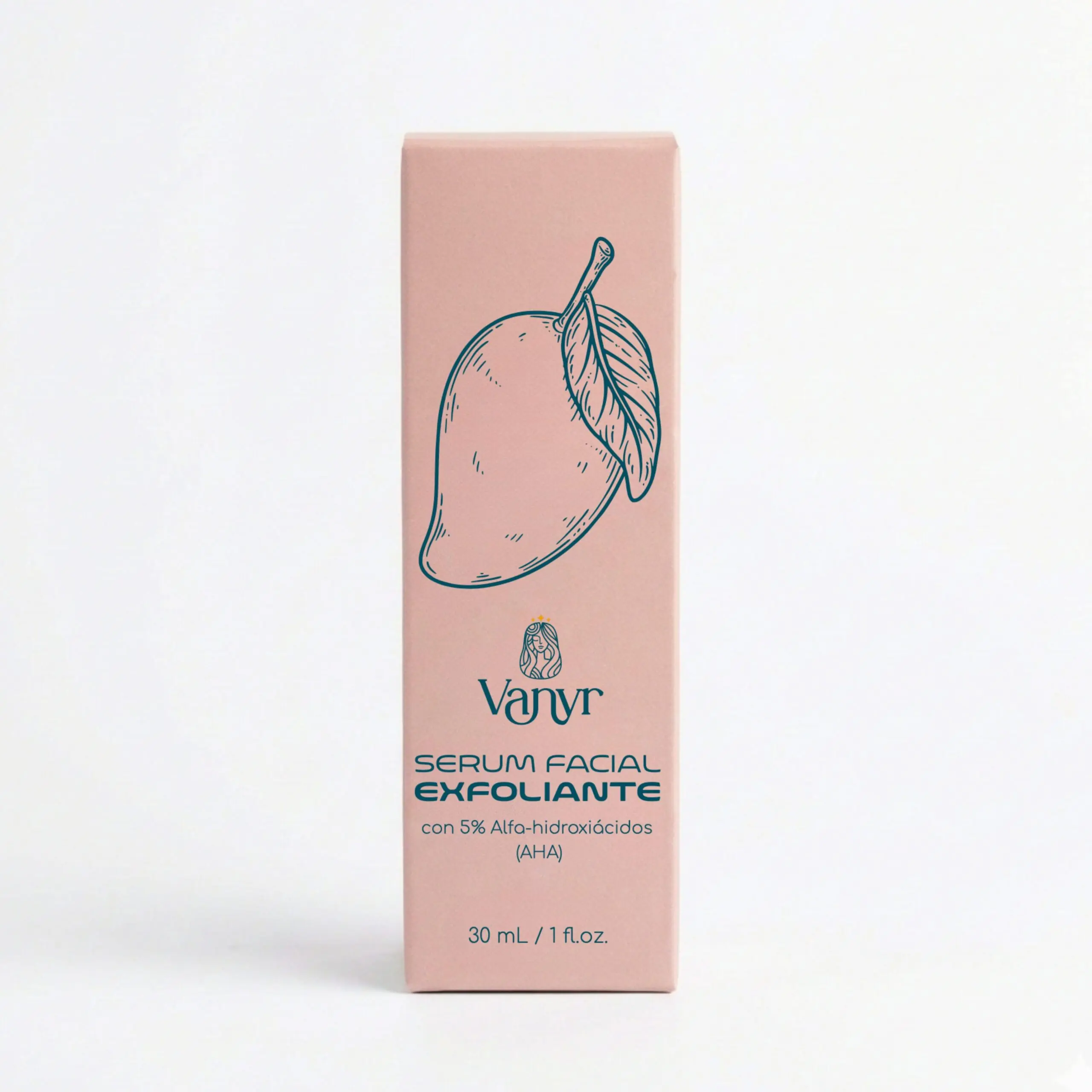 Caja de serum facial exfoliante Vanyr con mango, 30 ml.