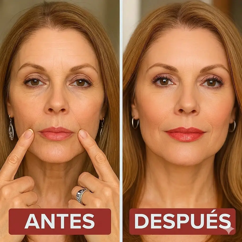Antes y después: mujer aplicando serum botox antiarrugas Infinity Love para suavizar líneas de expresión.