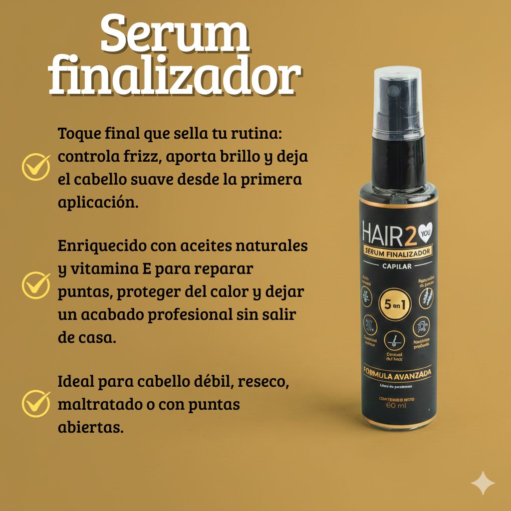 Serum finalizador capilar HAIR2You con aceites naturales y vitamina E, 60 ml.