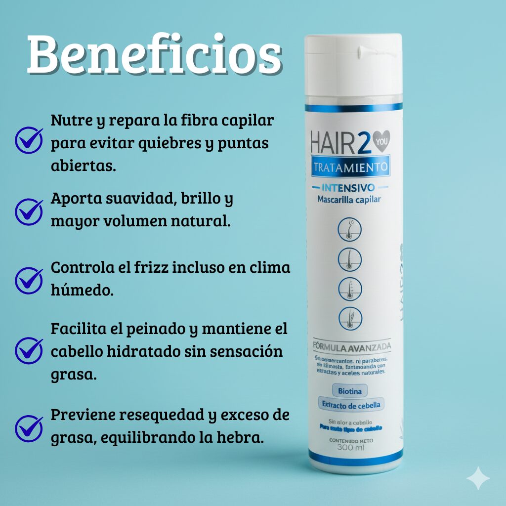 Mascarilla capilar intensiva HAIR2YOU para reparar, fortalecer y controlar el frizz, 300 ml.