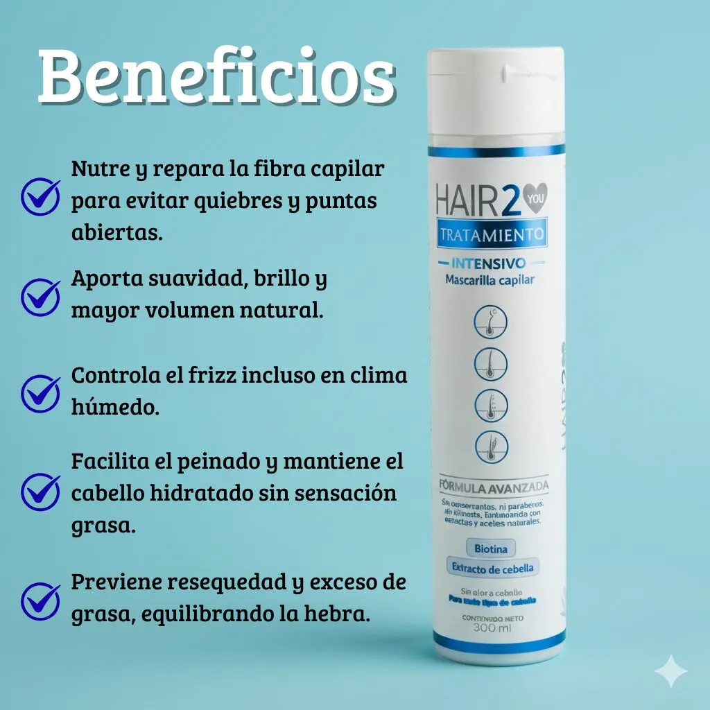Mascarilla capilar intensiva HAIR2YOU para reparar, fortalecer y controlar el frizz, 300 ml.