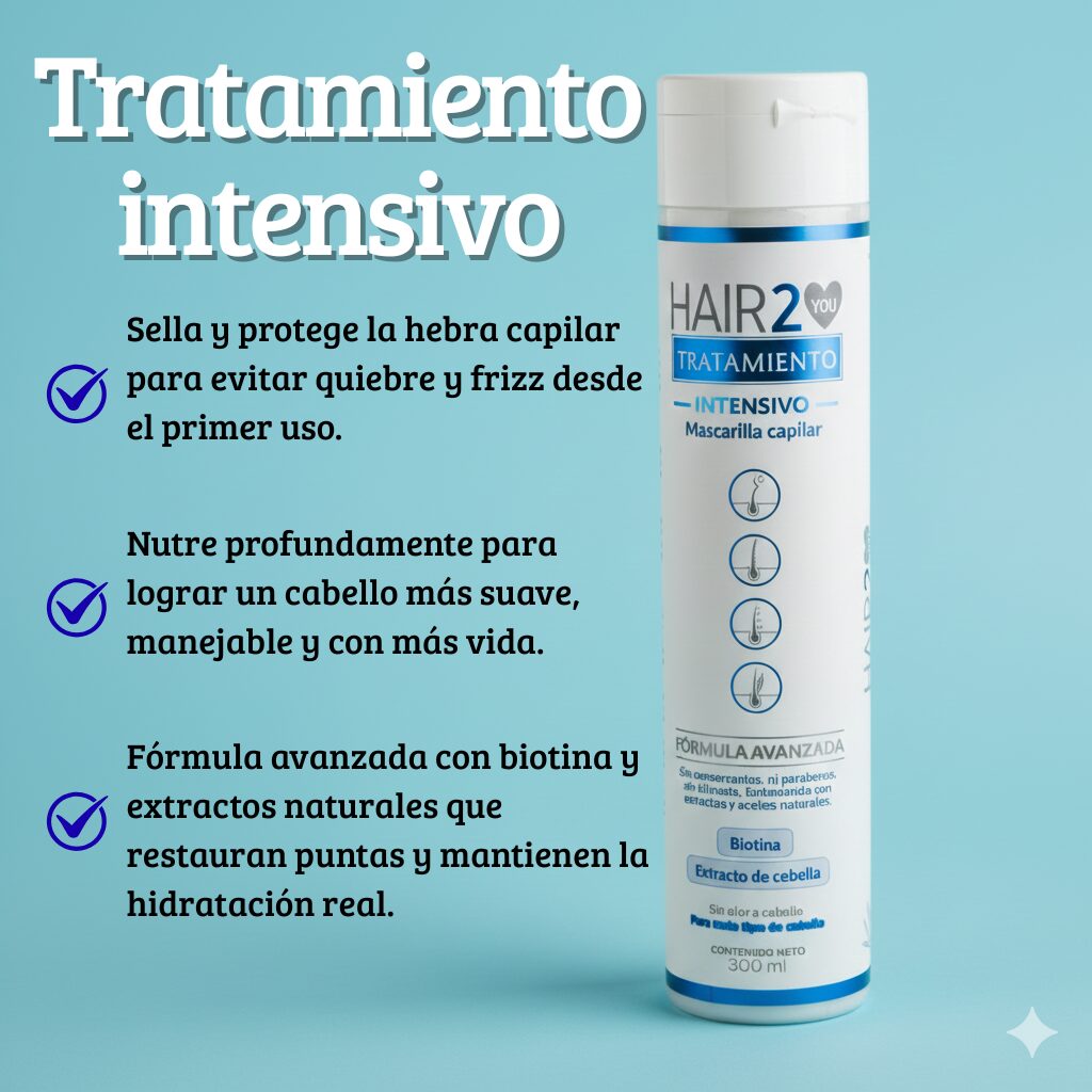 Tratamiento intensivo capilar HAIR2YOU, sella, protege y nutre el cabello. Contenido neto 300 ml.