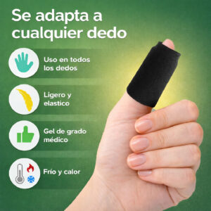Manga de gel negro para dedos, ideal para terapia de frío y calor, se adapta a cualquier dedo.